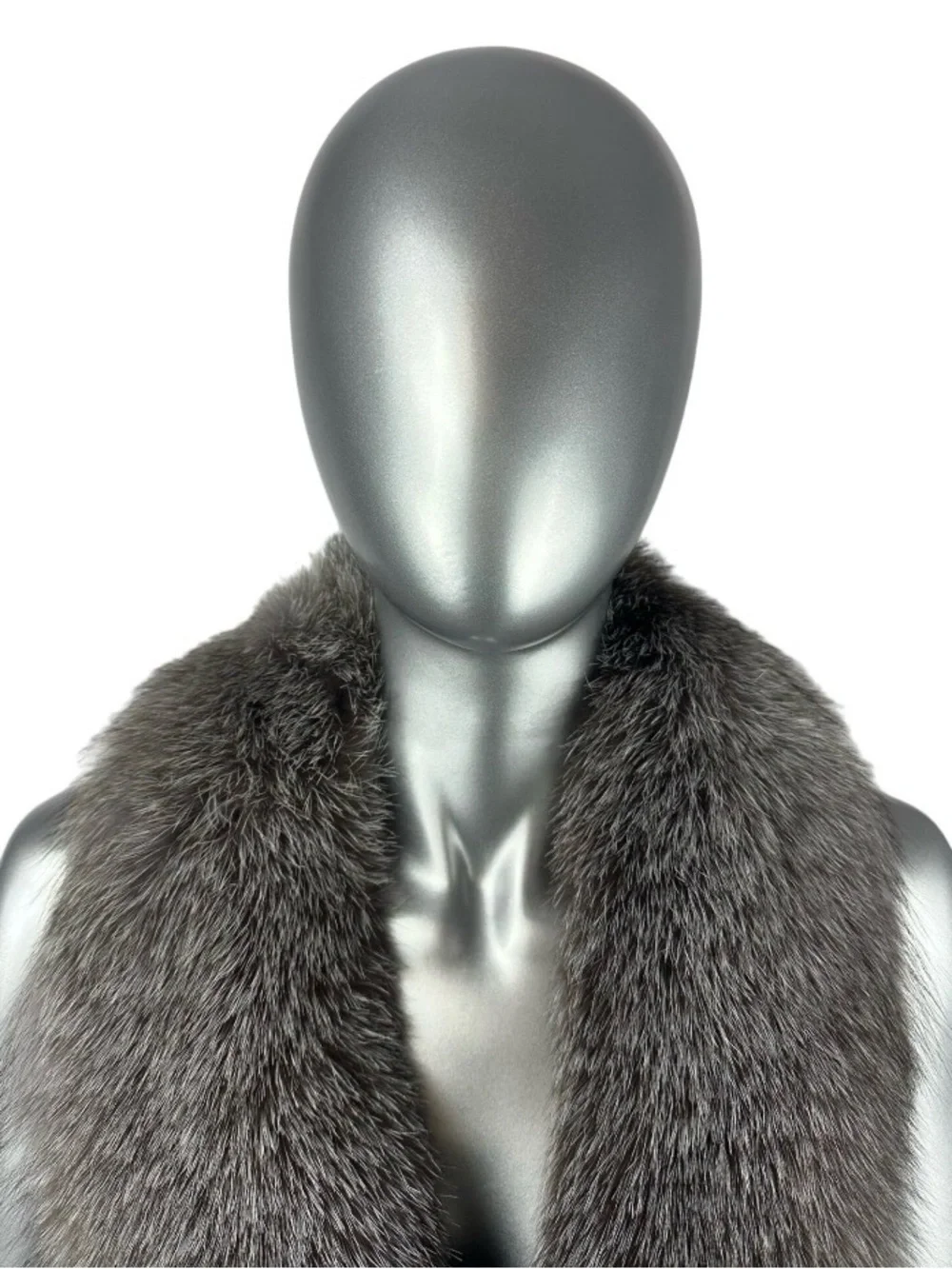 SILVER-INDIGO FOX Shawl Collar, 36” L, Certified Vintage Fur
